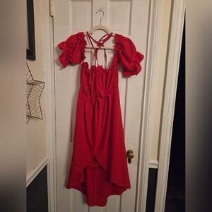 Haute Rogue Red Ruffled Off-Shoulder Dress